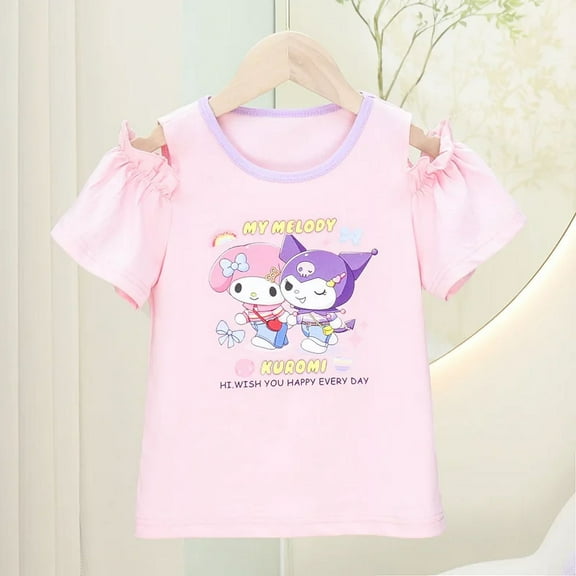Summer New Kuromi Girls T-Shirt Sanrio Kawaii Anime My Melody Short Sleeve Cute Cartoon Sweet Print Babys Tops Tide Kid Gift