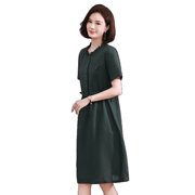 Summer New Loose Casual Fashion Cotton Linen Dress Female Yangqi Slim Waist Thin Linen Skirt Khaki L