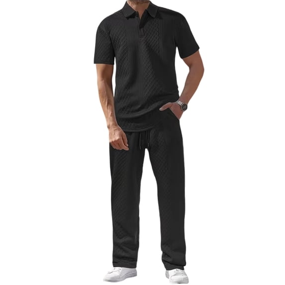Summer New Men's Casual Sportswear Polo Shirt With A Lapel Men's Short-sleeved Shirt And PantsJacquard Texture Suits 2PCS Sets Men Casual Sports Suit