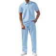 thumbnail image 1 of Summer New Men's Casual Sportswear Polo Shirt With A Lapel Men's Short-sleeved Shirt And PantsJacquard Texture Suits 2PCS Sets Men Casual Sports Suit, 1 of 4