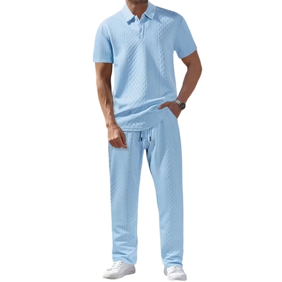 Summer New Men's Casual Sportswear Polo Shirt With A Lapel Men's Short-sleeved Shirt And PantsJacquard Texture Suits 2PCS Sets Men Casual Sports Suit