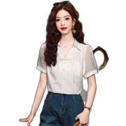 Summer New New Chinese Style Style Polo Collar Short-Sleeved Shirt Female Fashionable Yangqi Shirt Thin Blouse Tide Apricot 2Xl
