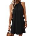 thumbnail image 1 of Summer New Solid Color Round Neck Halter Neck Loose Sleeveless Dress Black XL, 1 of 7