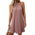 thumbnail image 1 of Summer New Solid Color Round Neck Halter Neck Loose Sleeveless Dress Dark Powder S, 1 of 7