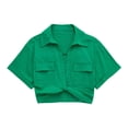 thumbnail image 1 of Summer New Stretch Linen Blended Multicolor Short Shirt Women-Green-S, 1 of 7