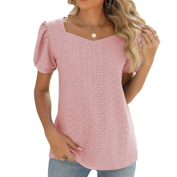 Summer New Style Square Neck Stitching Solid Color Short-sleeved Casual T-shirt Women's Tops
