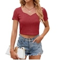 thumbnail image 1 of Summer New V-neck Solid Color Short-sleeved Slim Short T-shirt For Women, 1 of 8