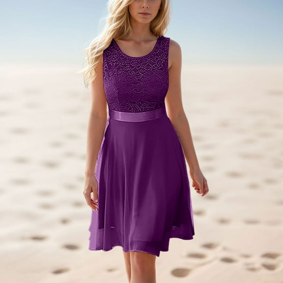 Summer New Waisted Solid Color Sleeveless Lace Dress plus Size Summer Dress for Women Petite Dresses for Women Casual Long Sleeve Short Sleeve Cute Dresses with Pockets Long Dress for Women Casual