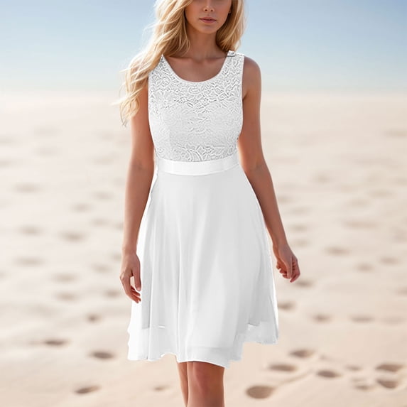 Summer New Waisted Solid Color Sleeveless Lace Dress plus Size Summer Dress for Women Petite Dresses for Women Casual Long Sleeve Short Sleeve Cute Dresses with Pockets Long Dress for Women Casual