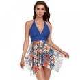 thumbnail image 1 of Summer New Women's V-neck Two Piece Split Swimsuit With Printed Stitching Neck Backless Split Bikini Swimwear Beach Wear, 1 of 8