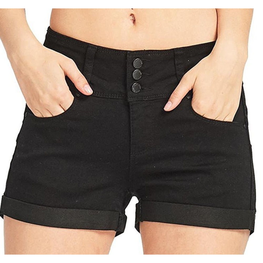 Buy SweatyRocks Women's High Waist Denim Shorts Straight Leg Raw Hem Jean  Shorts Summer Hot Pants with Pockets, Black, Small at Amazon.in
