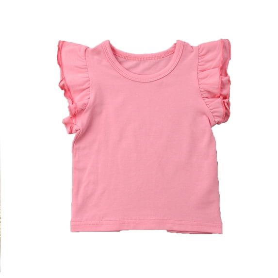 Summer Newborn Baby Girl Fly Sleeve T-shirt Cotton Solid Round Neck Casual Tops