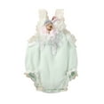 thumbnail image 1 of Summer Newborn Baby Girl's Sweet Romper Lace Trim Shoulder Straps 3D Flower Decoration Open Back Tie-up Triangle Jumpsuit, 1 of 8