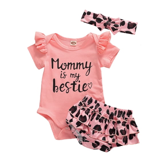 Summer Newborn Baby Girls Clothes Mommy Saying Top Printed Romper Leopard Tutu Shorts Skirts Outfit Set