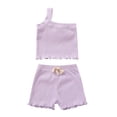 thumbnail image 1 of Summer Newborn Baby Infant Clothes Sets One Shoulder Solid Knit Sleeveless Vest Tops + Shorts 2pcs Toddler Outfits, 1 of 13