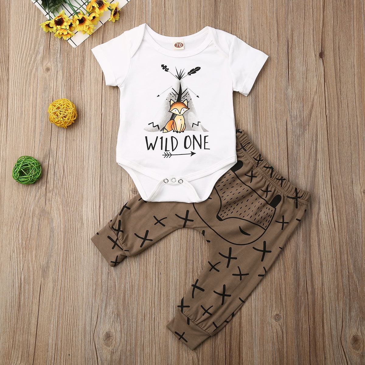 Baby 2pcs Cotton Stripe Long-sleeve Romper and Graphic Print Trouser Set