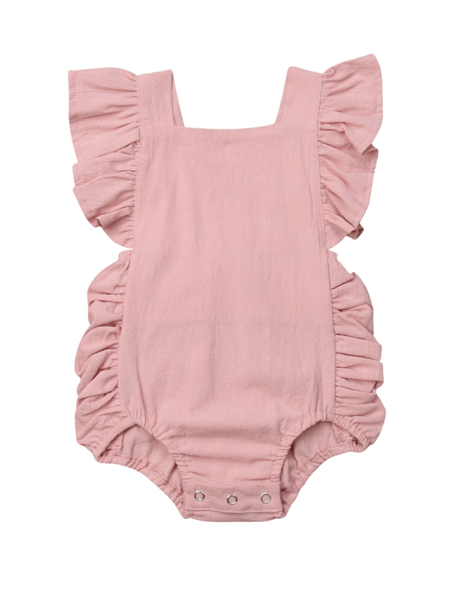 Canis Summer Baby Girl Ruffle Solid Romper Bodysuit, Pink, 0-6 Months
