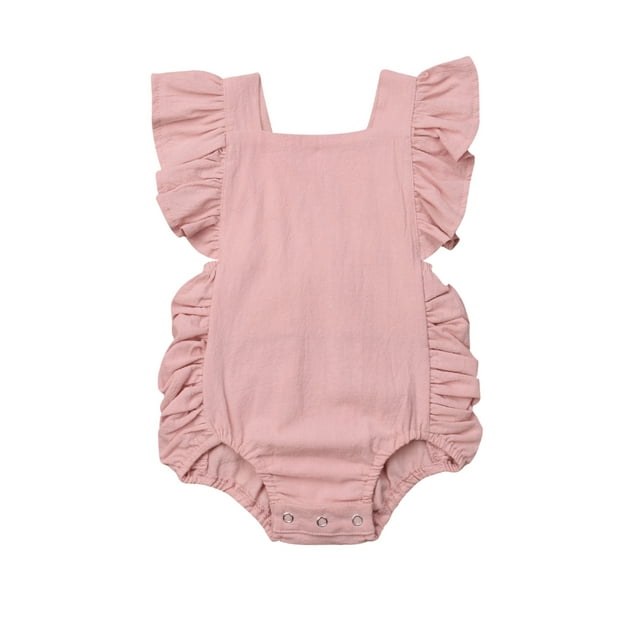 Summer Newborn Infant Baby Girl Ruffle Solid Romper Bodysuit Jumpsuit ...