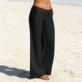 thumbnail image 1 of POROPL Womens Pants,Cotton Linen Wide Leg Drawstring Pleated Casual Loose Pants with Pockets,Black, 1 of 6
