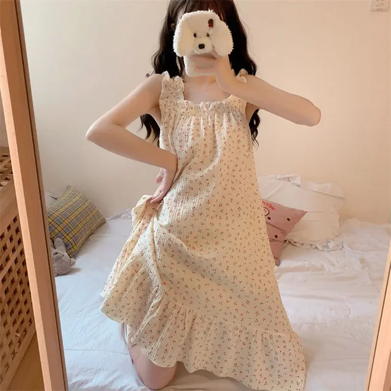 Summer Night Dress Women Sweet Sleepwear Nightgown Sleeveless Thin Korean Style Students Cute Night Wears for Women Home Clothes Walmart
