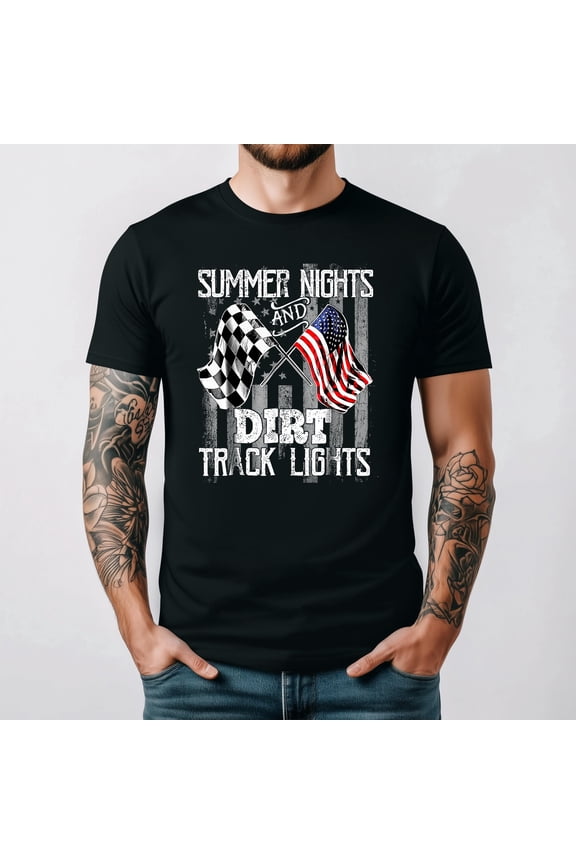 Summer Nights And Dirt Track Lights Sprint Car Racing Graphic Tee,for men and women up to 5XL