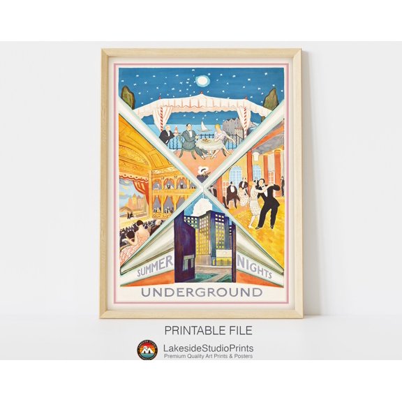 Summer Nights Underground Retro Travel Poster Vintage Travel Poster, 16x24 UNFRAMED