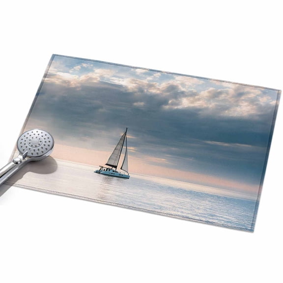 Summer Ocean 2x3ft Non Slip Area Rug Blue Sea Sky Dark Cloud Nautical Sailboat Seascape Washable Soft Area Rugs for Living Room, Indoor Circle Carpet for Bedroom Dining Room Kitchen