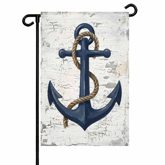 Summer Ocean Anchor Garden Flag 12x18 Inch Vintage Nautical Coastal Sea Blue Anchor Double Sided Small Decorative Garden Flags for Outside, Outdoor Yard Porch Lawn Decoration