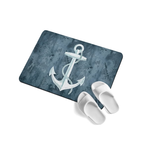 Summer Ocean Anchor Soft Diatomaceous Earth Mat, Vintage Nautical Coastal Sea Anchor Absorbent Bath Mat Non Slip Rubber Backed Quick Dry Doormat Fit Under Door for Bathroom Kitchen 24"x36"