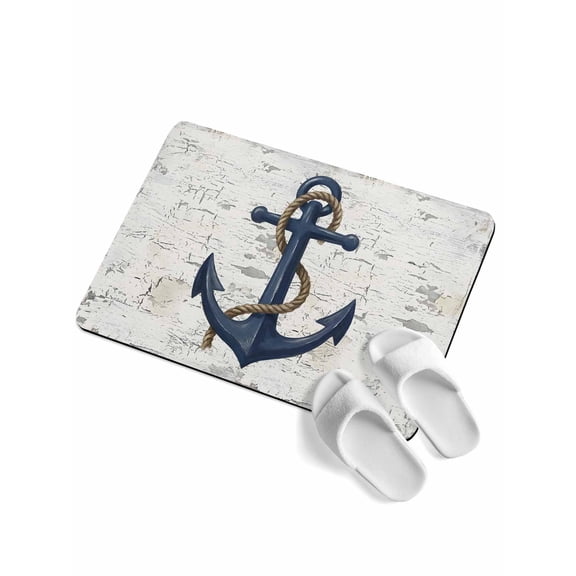 Summer Ocean Anchor Soft Diatomaceous Earth Mat, Vintage Nautical Coastal Sea Blue Anchor Absorbent Bath Mat Non Slip Rubber Backed Quick Dry Doormat Fit Under Door for Bathroom Kitchen 16"x24"