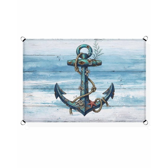Summer Ocean Anchor Sun Shade Sail 6.5'X10' Vintage Nautical Coastal Sea Blue Anchor Wood Grain UV Block Outdoor Sail Shades Breathable Waterproof Rectangular Sunshade for Patio Garden Pool Porch