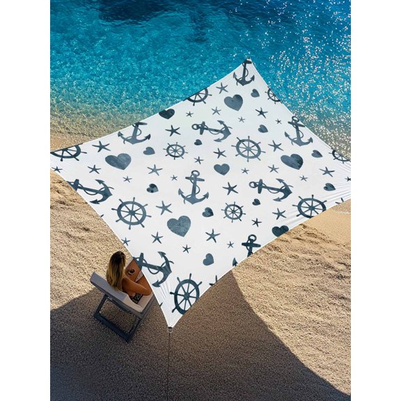 Summer Ocean Anchor Sun Shade Sail 6.5' x 10', Nautical Coastal Sea Compass Love Heart Star Rectangle Outdoor Sunshade Canopy, Waterproof UV Block Patio Covers for Garden Yard Beach