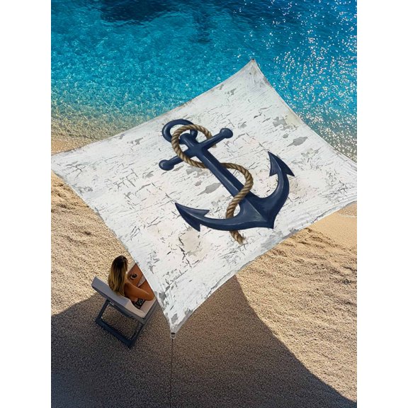 Summer Ocean Anchor Sun Shade Sail 6.5' x 10', Vintage Nautical Coastal Sea Blue Anchor Rectangle Outdoor Sunshade Canopy, Waterproof UV Block Patio Covers for Garden Yard Beach