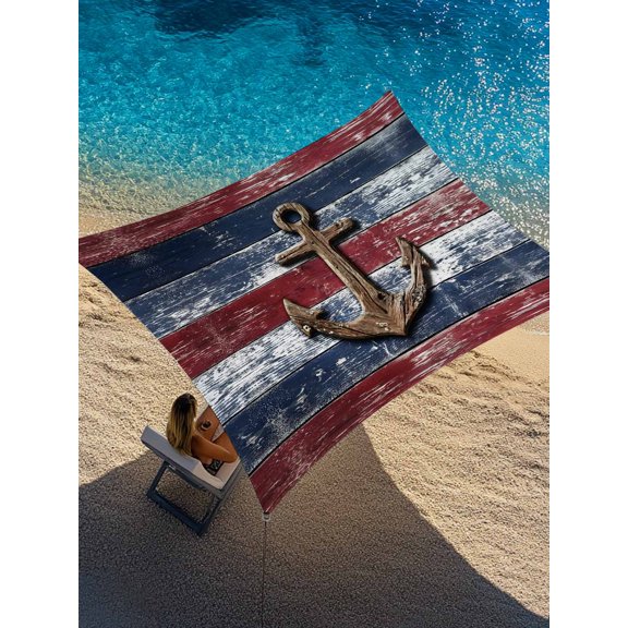 Summer Ocean Anchor Sun Shade Sail 6.5' x 10', Vintage Nautical Sea Anchor Blue Red Wood Grain Rectangle Outdoor Sunshade Canopy, Waterproof UV Block Patio Covers for Garden Yard Beach