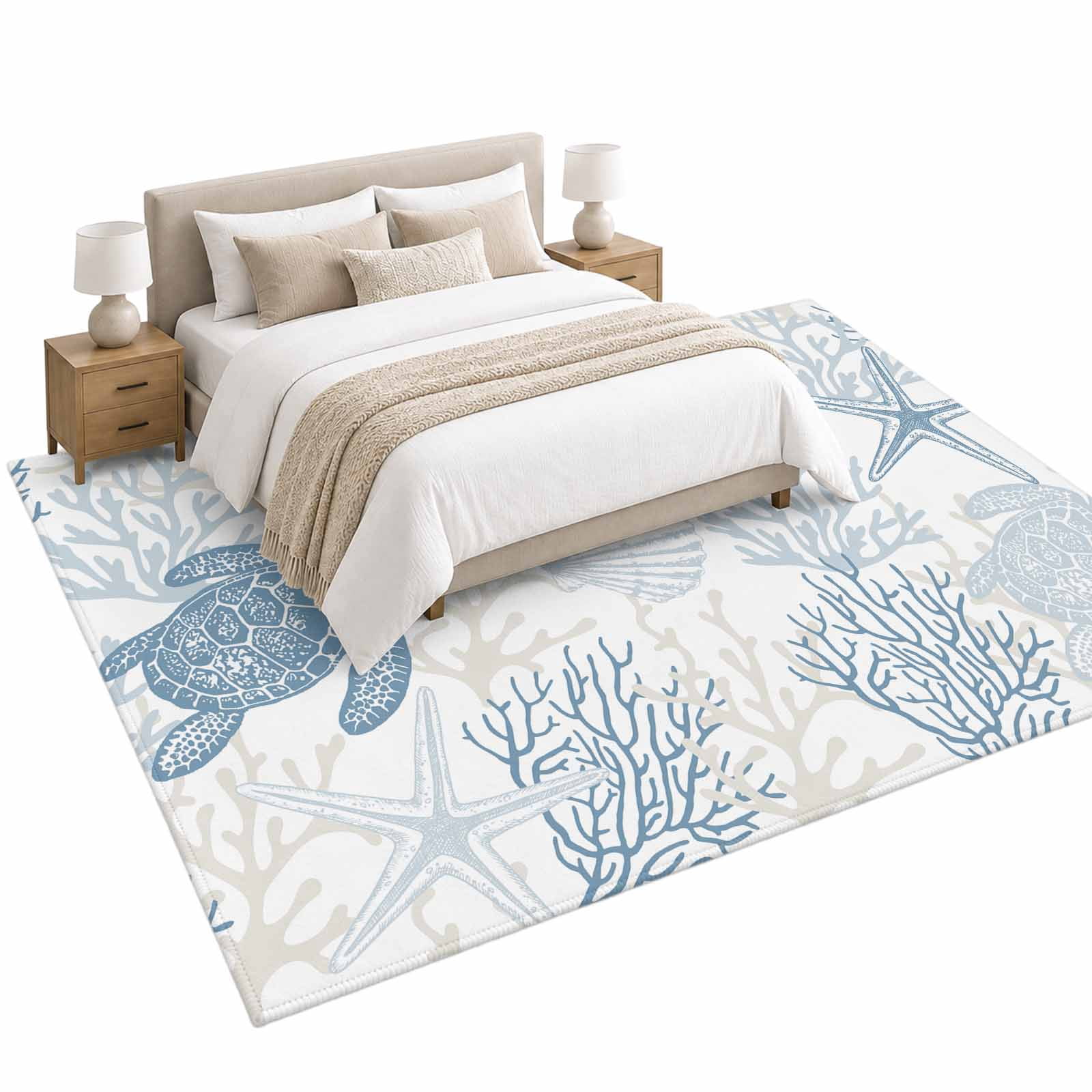 Summer Ocean Area Rug 5'x7', Ombre Blue Coral and Turtle Soft Mat Non ...