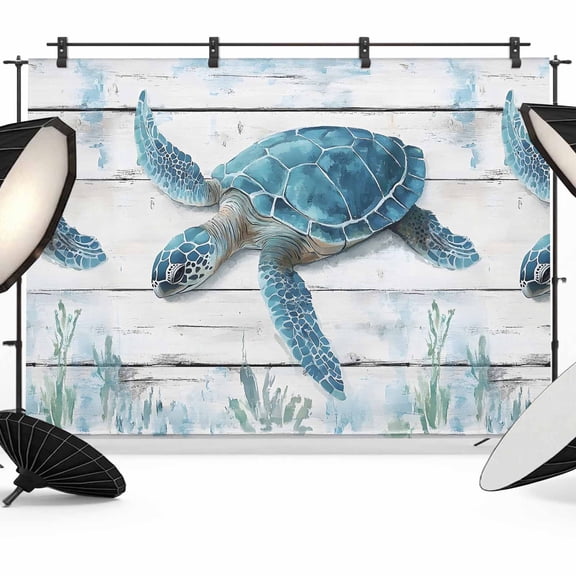 Summer Ocean Backdrop for Photography, Retro Turtle Seagrass Wood Texture Photo Backdrop Portrait Background Party Banner Photo Backgrounds for Studio Booth Props, 7x5ft