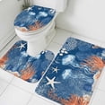 thumbnail image 1 of Summer Ocean Bathroom Rugs Set Coastal Jellyfish Orange Corals Shells Dark Blue Non Slip Absorbent Soft Bath Mats 3 Piece Set with Bathroom Rug, U-Shaped Floor Mat, Toilet Seat Cover Large Size, 1 of 9