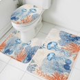 thumbnail image 1 of Summer Ocean Bathroom Rugs Set Coastal Jellyfish Orange Corals Shells Retro Linen Non Slip Absorbent Soft Bath Mats 3 Piece Set with Bathroom Rug, U-Shaped Floor Mat, Toilet Seat Cover Small Size, 1 of 9