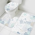 thumbnail image 1 of Summer Ocean Bathroom Rugs Set Teal Grey Shell Coral Turtle Starfish Marine Life Non Slip Absorbent Soft Bath Mats 3 Piece Set with Bathroom Rug, U-Shaped Floor Mat, Toilet Seat Cover Large Size, 1 of 9