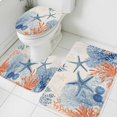 thumbnail image 1 of Summer Ocean Bathroom Rugs Set Vintage Nautical Sea Orange Blue Starfish Corals Seashell Non Slip Absorbent Bath Mats 3 Piece Set with Bathroom Rug, U-Shaped Floor Mat, Toilet Seat Cover Small Size, 1 of 9