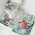thumbnail image 1 of Summer Ocean Bathroom Rugs Set Watercolor Funny Pig Teal Surfboard Coastal Wave Non Slip Absorbent Soft Bath Mats 3 Piece Set with Bathroom Rug, U-Shaped Floor Mat, Toilet Seat Cover Small Size, 1 of 9