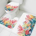 thumbnail image 1 of Summer Ocean Bathroom Rugs Set Watercolor Red Green Coral Non Slip Absorbent Soft Bath Mats 3 Piece Set with Bathroom Rug, U-Shaped Floor Mat, Toilet Seat Cover Small Size, 1 of 9