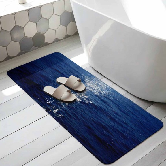 Summer Ocean Bathroom Runner Rugs Non Slip Washable Absorbent Narrow Long Bath Mat Blue Coastal Waves Tropical Seascape Runner Rugs for Kitchen Hallway Bedroom Laundry Study Room 31.5"x63"