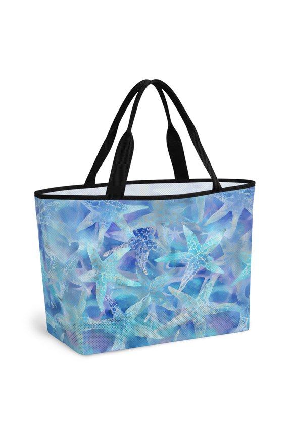 Summer Ocean Beach Bag for Women, Large Breathable Mesh Beach Tote Bag, Watercolor Marine Life Starfish Ombre Blue Sandproof Lightweight Travel Bags for Vacation Picnic Swimming Pool 15.7"x15.7"x9.1"
