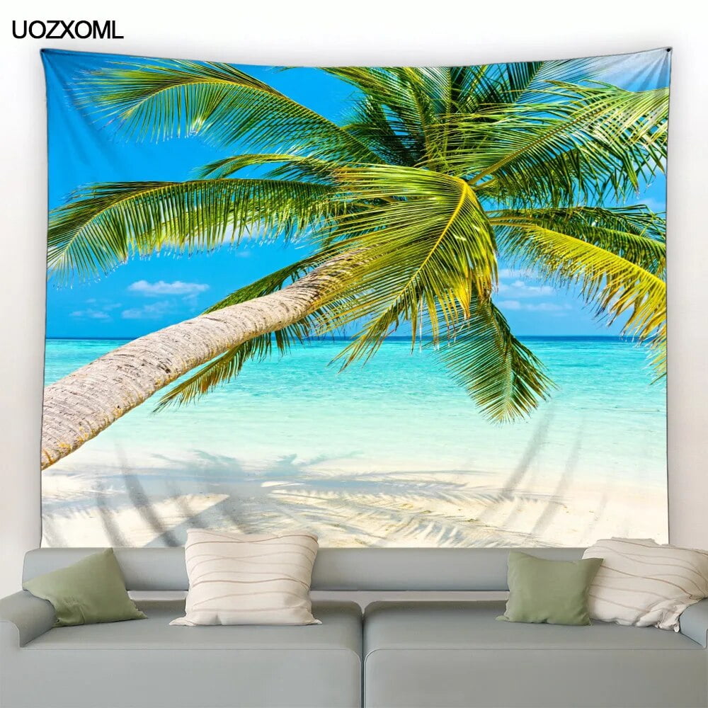 Summer Ocean Big Tapestry Beach Coconut Tree Blue Sky Hawaiian Nature ...