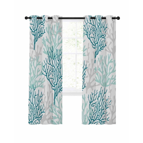 Summer Ocean Blackout Curtains 2 Panels, Ombre Blue Coral Thermal Insulated Grommet Window Curtains for Bedroom Living Room 52"x45"