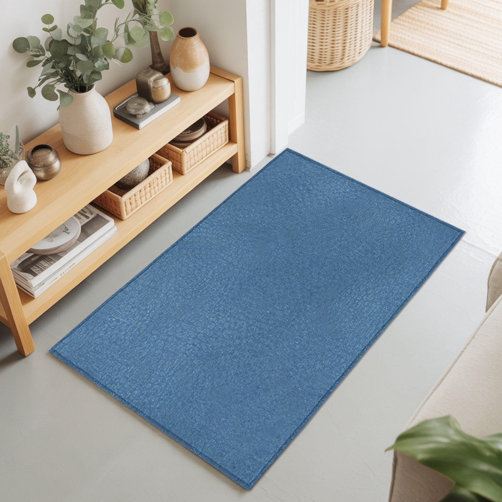 Summer Ocean Blue Retro Rectangle Rug 2'x6' Solid Color Washable