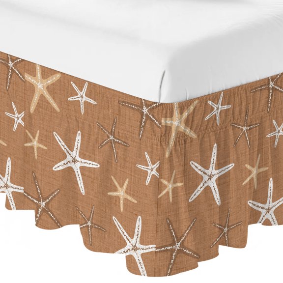 Summer Ocean Brown Starfish Bed Skirt 16 Inch Drop,Dust Ruffle Wrap Around Bed Skirts for Queen Size Bed, Modern Minimalist Art Adjustable Elastic Bedskirt Bed Frame Cover