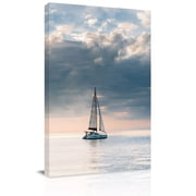 Summer Ocean Canvas Wall Art for Living Room, Blue Sea Sky Dark Cloud Nautical Sailboat Seascape Poster Print Painting for Bedroom Office Home Decoration Wall Pictures Prepare To Hang 8"x12"