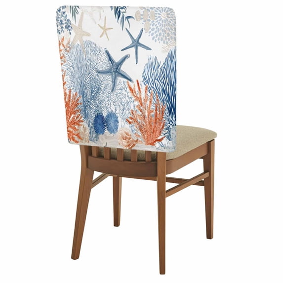 Summer Ocean Chair Covers Set of 4 Nautical Sea Watercolor Orange Blue Starfish Corals Chair Back Covers Stretch Removable Washable Slipcovers Protector for Dining Room Kitchen Party Decor